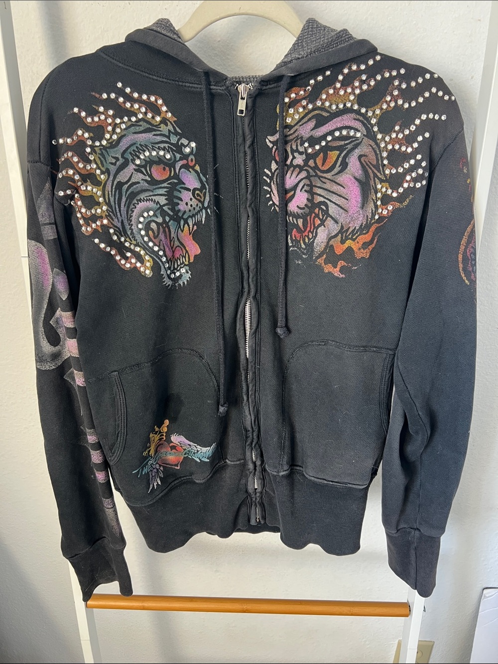 The Great China Wall Black Hoodie with crystal  Detail Y2K size XS